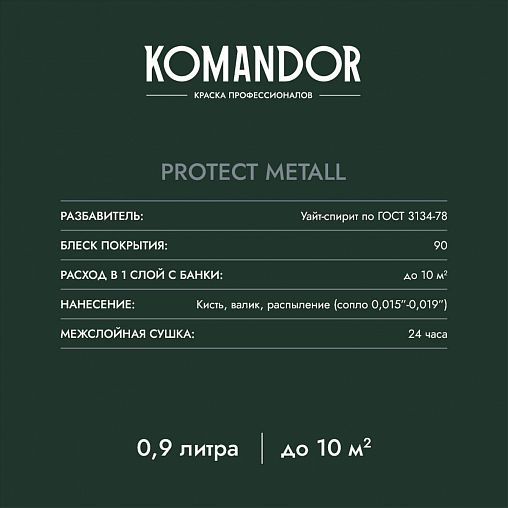 Грунт-эмаль по ржавчине 3 в 1 Komandor Protect Metall, глянцевая, 0,9 л, RAL 7004, серый фото Грунт-эмаль по ржавчине 3 в 1 Komandor Protect Metall, глянцевая, 0,9 л, RAL 7004, серый фото