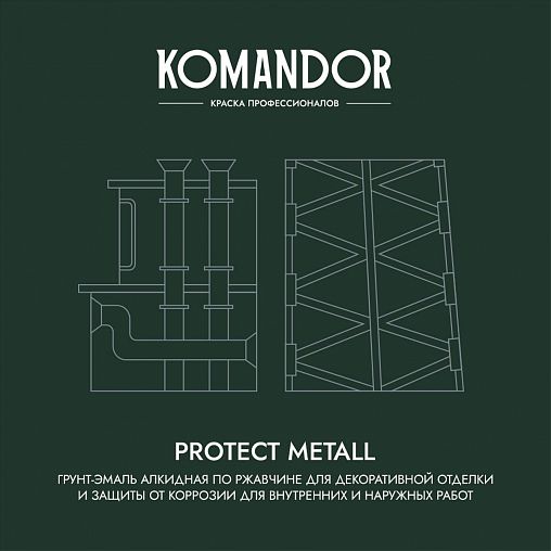 Грунт-эмаль по ржавчине 3 в 1 Komandor Protect Metall, глянцевая, 0,9 л, RAL 8017, коричневый фото