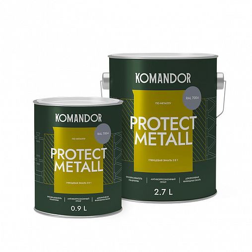 Грунт-эмаль по ржавчине 3 в 1 Komandor Protect Metall, глянцевая, 0,9 л, RAL 7004, серый фото Грунт-эмаль по ржавчине 3 в 1 Komandor Protect Metall, глянцевая, 0,9 л, RAL 7004, серый фото