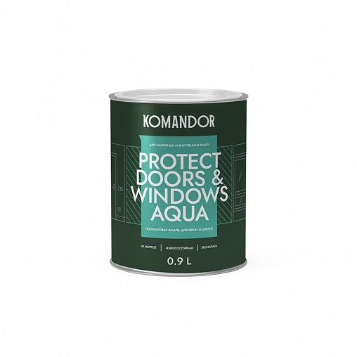 Эмаль для окон и дверей Komandor Protect Doors&Widows Aqua, полуматовая, база А, белая, 0,9 л фото