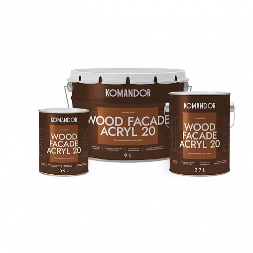 Краска для деревянных фасадов Komandor Wood Facade Acryl 20, полуматовая, база C, бесцветная, 9 л фото Краска для деревянных фасадов Komandor Wood Facade Acryl 20, полуматовая, база C, бесцветная, 9 л фото