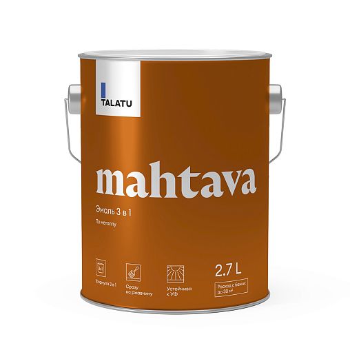 Грунт-эмаль по ржавчине 3 в 1 Talatu Mahtava, глянцевая, база C, бесцветная, 2,7 л фото Грунт-эмаль по ржавчине 3 в 1 Talatu Mahtava, глянцевая, база C, бесцветная, 2,7 л фото