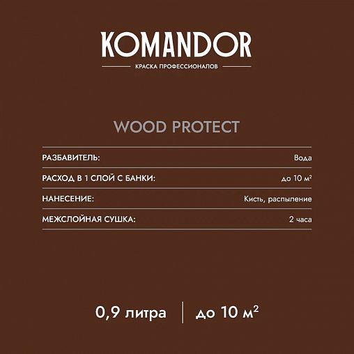 Антисептик для дерева Komandor Wood Protect, лессирующий, база С, бесцветный, 0,9 л фото