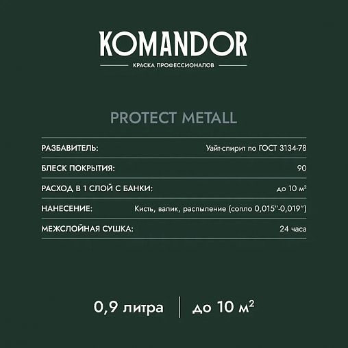 Грунт-эмаль по ржавчине 3 в 1 Komandor Protect Metall, глянцевая, база А, белая, 4,5 л фото