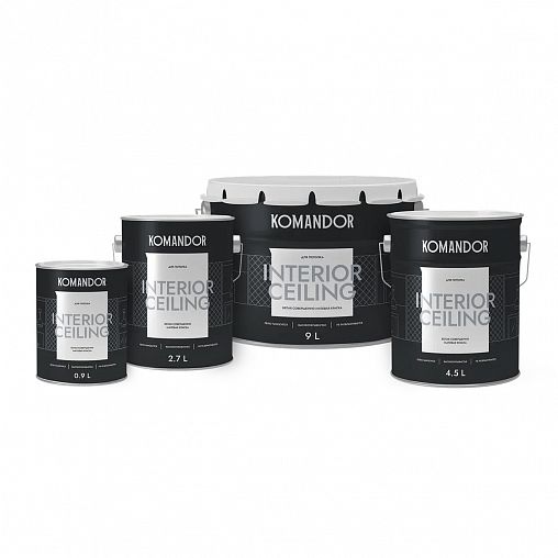 Краска для потолка Komandor Interior Ceiling, глубокоматовая, 0,9 л, белоснежная фото Краска для потолка Komandor Interior Ceiling, глубокоматовая, 0,9 л, белоснежная фото
