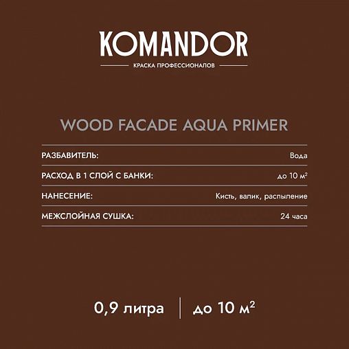 Грунт-антисептик для дерева Komandor Wood Facade Aqua Primer, 2,7 л фото