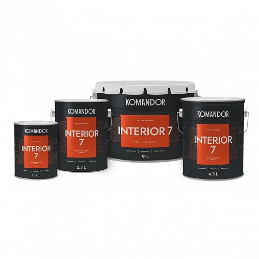 Краска для стен и потолков Komandor Interior 7, матовая, база C, бесцветная, 0,9 л фото