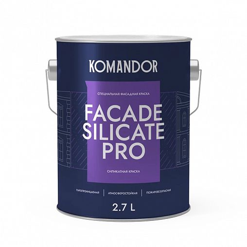 Краска фасадная Komandor Facade Silicate Pro, глубокоматовая, база C, бесцветный, 2,7 л фото