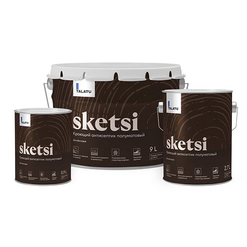 Антисептик для дерева Talatu Sketsi, кроющий, полуматовый, база С, бесцветный, 9 л фото
