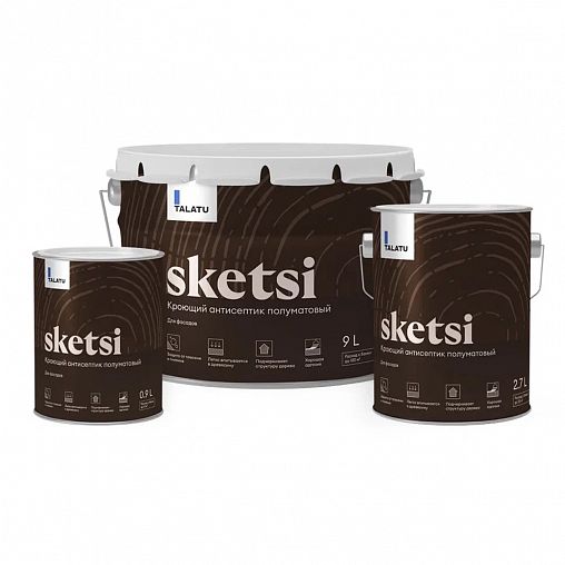 Антисептик для дерева Talatu Sketsi, кроющий, полуматовый, база С, бесцветный, 0,9 л фото