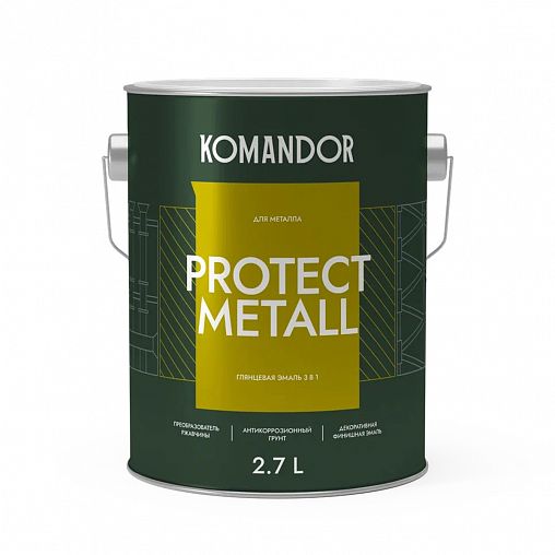 Грунт-эмаль по ржавчине 3 в 1 Komandor Protect Metall, глянцевая, база C, бесцветный, 4,5 л фото