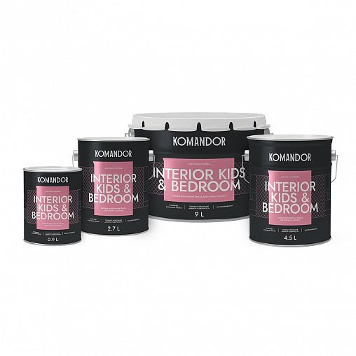 Краска для детских и спален Komandor Interior Kids&Bedroom, матовая, база А, белая, 9 л фото