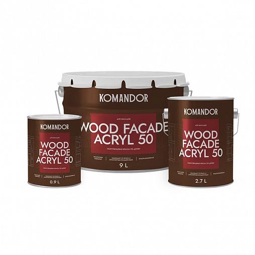 Краска для деревянных фасадов Komandor Wood Facade Acryl 50, полуглянцевая, база А, белая, 0,9 л фото