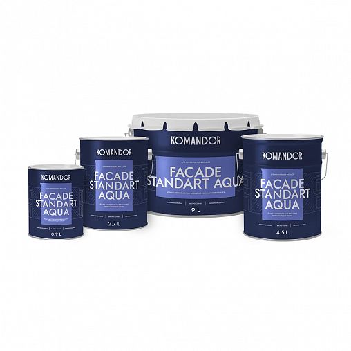 Краска фасадная Komandor Facade Standart Aqua, глубокоматовая, база C, бесцветная, 2,7 л фото