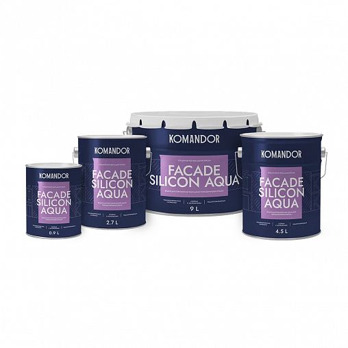 Краска фасадная Komandor Facade Silicon Aqua, глубокоматовая, база А, белая, 9 л фото