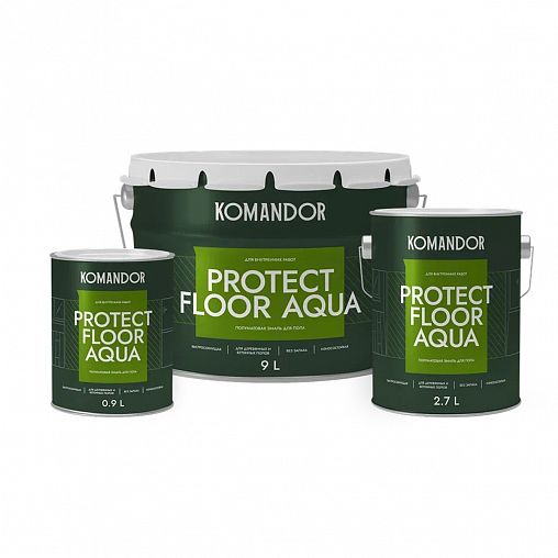 Эмаль для пола Komandor Protect Floor Aqua, акриловая, полуматовая, база С, бесцветная, 9 л фото