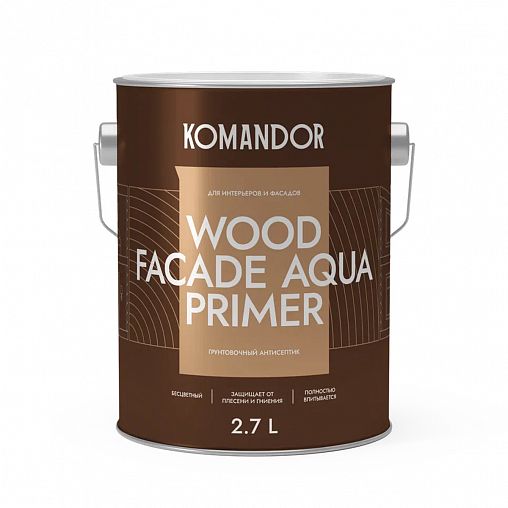 Грунт-антисептик для дерева Komandor Wood Facade Aqua Primer, 2,7 л фото