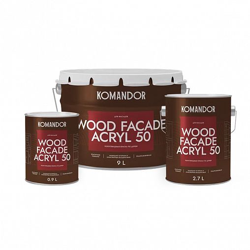 Краска для деревянных фасадов Komandor Wood Facade Acryl 50, полуглянцевая, база А, белая, 9 л фото