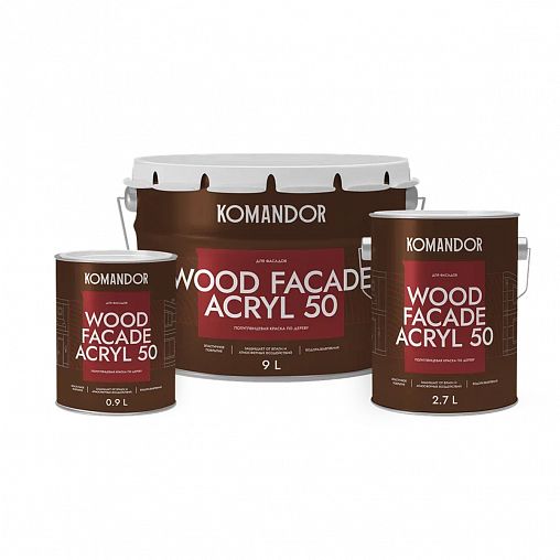 Краска для деревянных фасадов Komandor Wood Facade Acryl 50, база C, бесцветная, 2,7 л фото