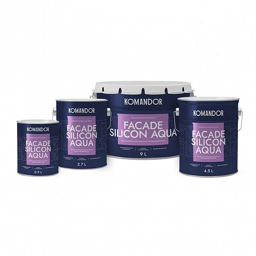 Краска фасадная Komandor Facade Silicon Aqua, глубокоматовая, база С, бесцветный, 9 л фото