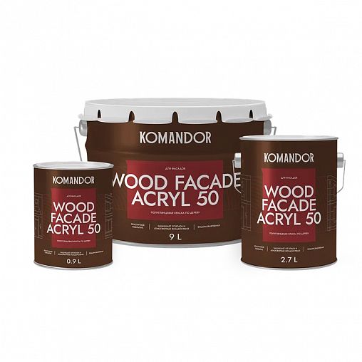 Краска для деревянных фасадов Komandor Wood Facade Acryl 50, база C, бесцветная, 0,9 л фото