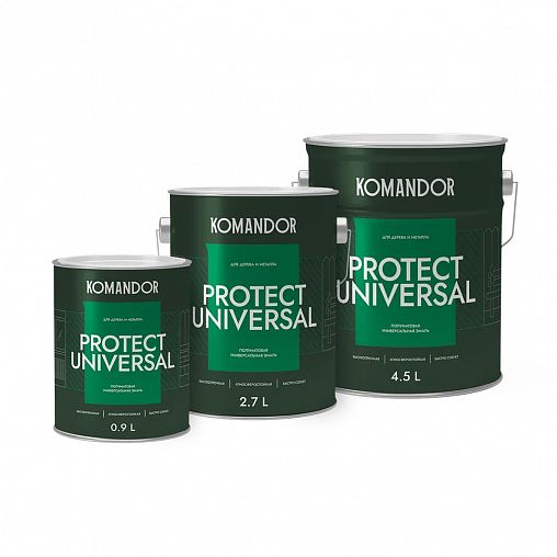 Эмаль универсальная Komandor Protect Universal, алкидная, полуматовая, база А, белая, 0,9 л фото
