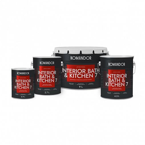 Краска интерьерная влагостойкая Komandor Interior Bath&Kitchen 7, матовая, база С, бесцветная, 2,7 л фото