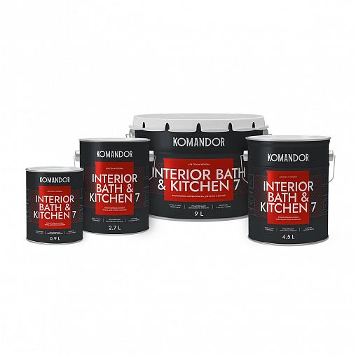Краска интерьерная влагостойкая Komandor Interior Bath&Kitchen 7, матовая, база А, белая, 2,7 л фото