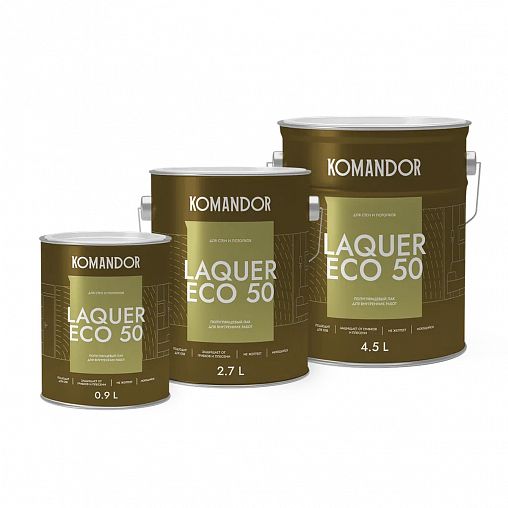 Лак для стен и потолков Komandor Laquer Eco 50, полуглянцевый, 0,9 л фото