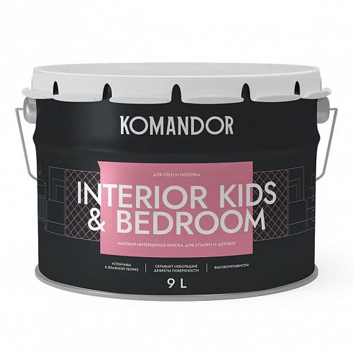Краска для детских и спален Komandor Interior Kids&Bedroom, матовая, база А, белая, 9 л фото