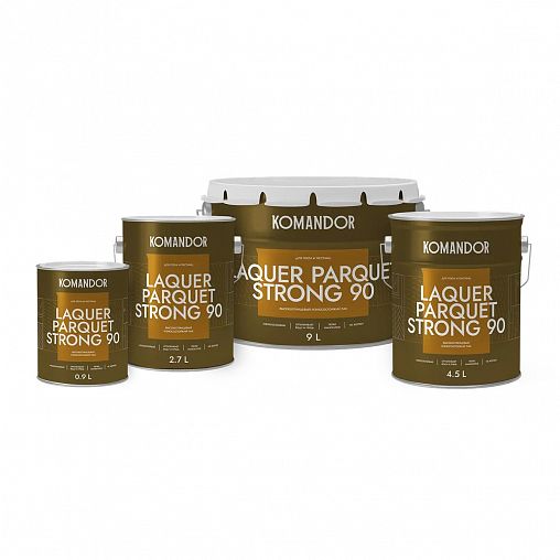 Лак для пола и лестниц Komandor Laquer Parquet Strong 90, высокоглянцевый, база С, бесцветный, 0,9 л фото