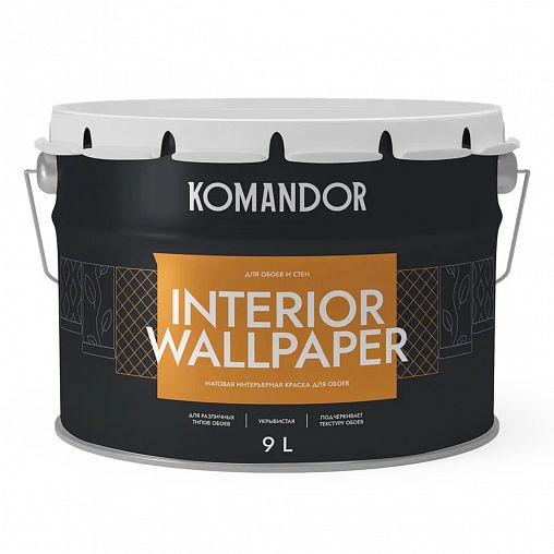 Краска для обоев Komandor Interior Wallpaper, матовая, база А, белая, 9 л фото Краска для обоев Komandor Interior Wallpaper, матовая, база А, белая, 9 л фото
