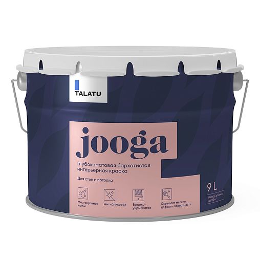 Краска для стен и потолков, Talatu Jooga, глубокоматовая, база А, белая, 9 л фото