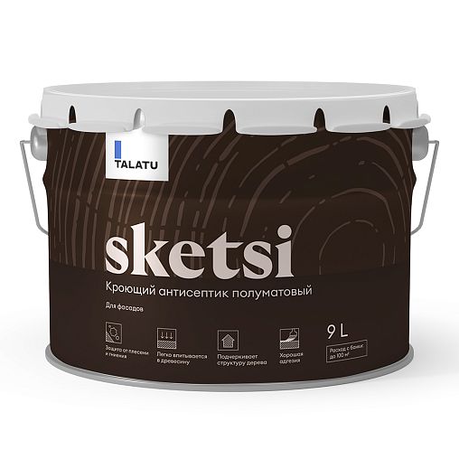 Антисептик для дерева Talatu Sketsi, кроющий, полуматовый, база С, бесцветный, 9 л фото